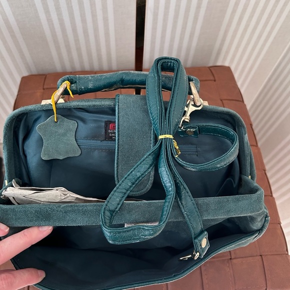 Vintage Emerald Green Suede Womens Bag Top handle detachable shoulder strap NWT - Picture 11 of 12